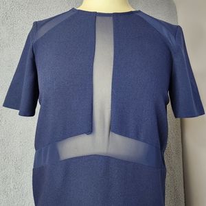 Asos Sexy Navy Blue Short Sleeve Sheath Dress w/ Sheer Chiffon Trim Sz U.S 2